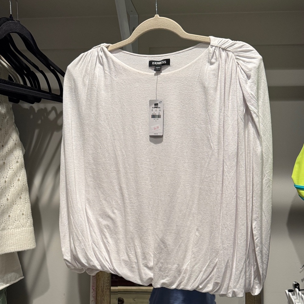 Express Women's Elegant White Bubble Blouse